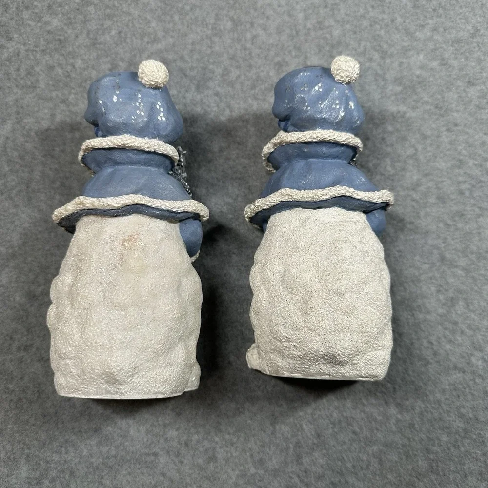 Snowman Taper Candle Holders Set Blue Winter Resin 2000 Christmas 7 In‎